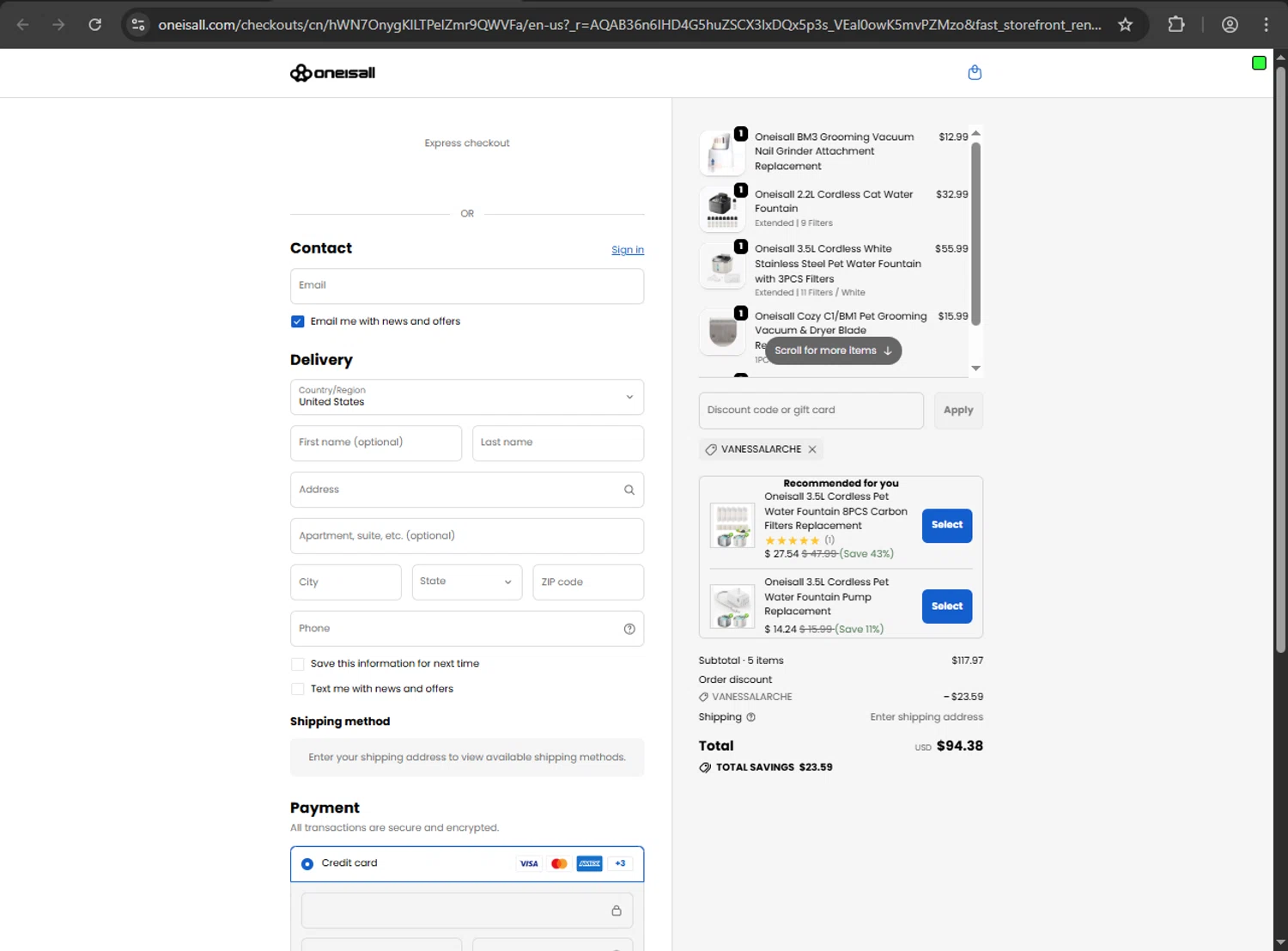 Oneisall checkout page showing Oneisall discount code box | Screenshot taken by SimplyCodes community member on Jan 9, 2026