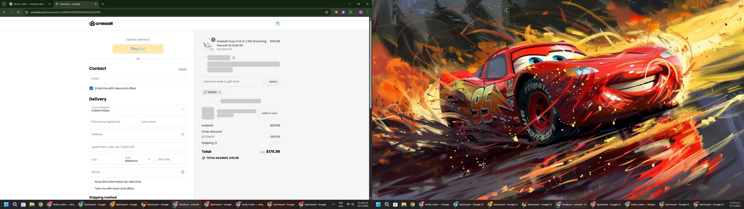 Oneisall discount code screenshot showing code EDM20 applied at Oneisall checkout page. Uploaded by SimplyCodes community member PennyWizard1195 on Jul 31, 2025