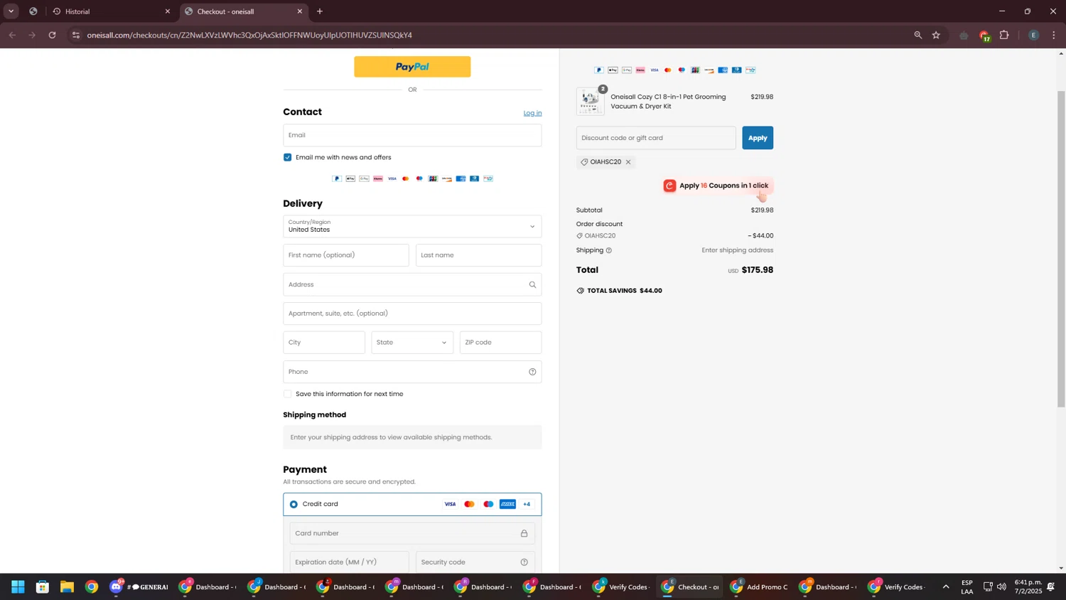 Oneisall discount code screenshot showing code Oiahsc20 applied at Oneisall checkout page. Uploaded by SimplyCodes community member GloriousPioneer2942 on Feb 7, 2025
