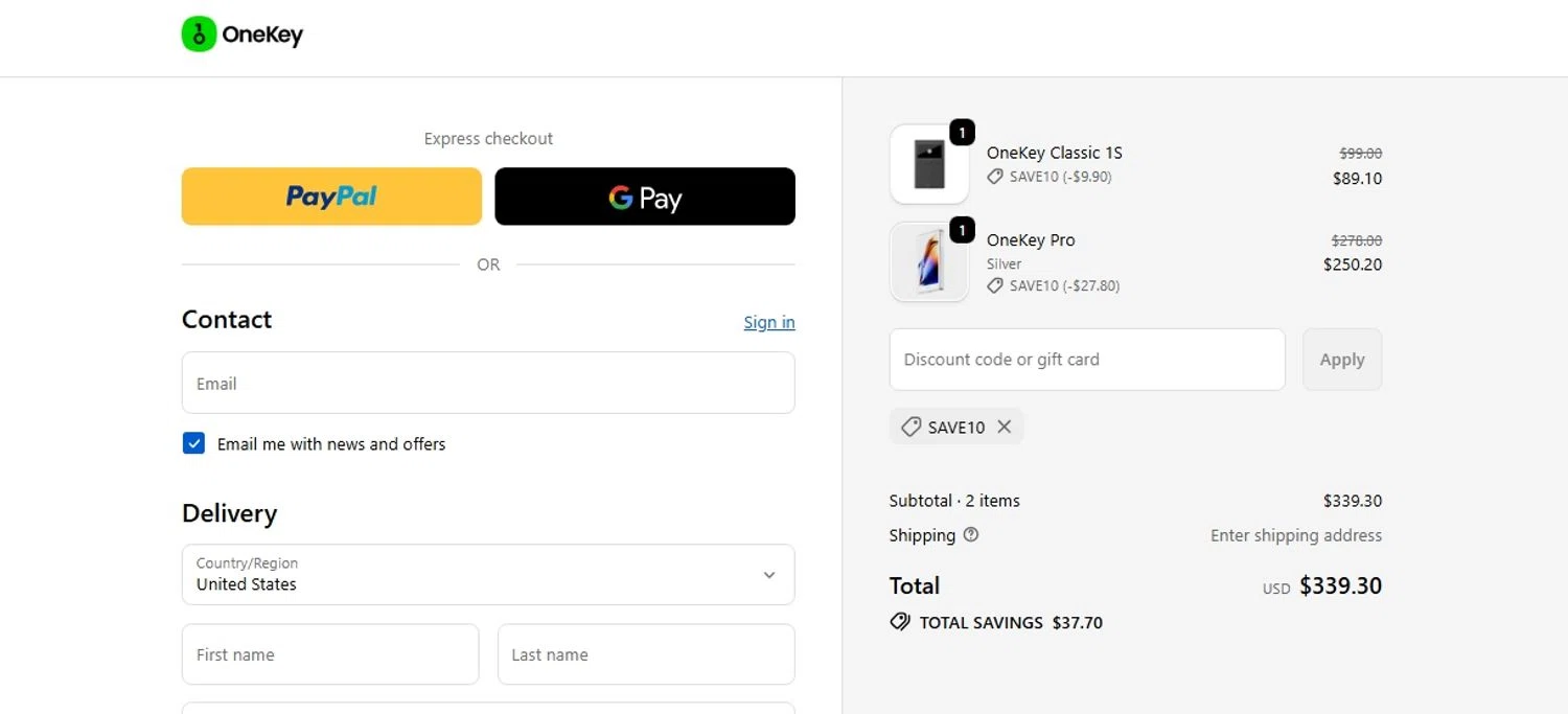 OneKey promo code screenshot showing code SAVE10 applied at OneKey checkout page. Uploaded by SimplyCodes community member RoYoK88 on Jun 4, 2026