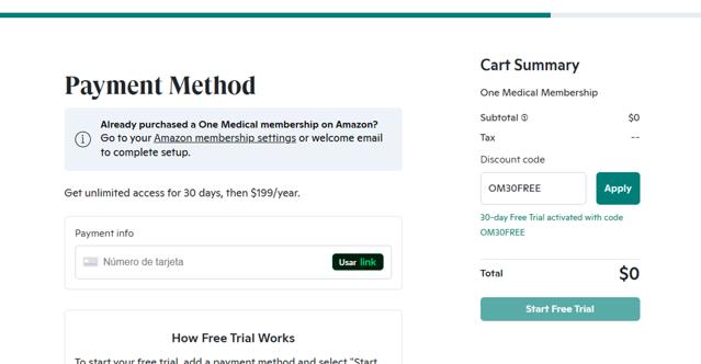 One Medical checkout page showing One Medical discount code box | Screenshot taken by SimplyCodes community member on May 9, 2025