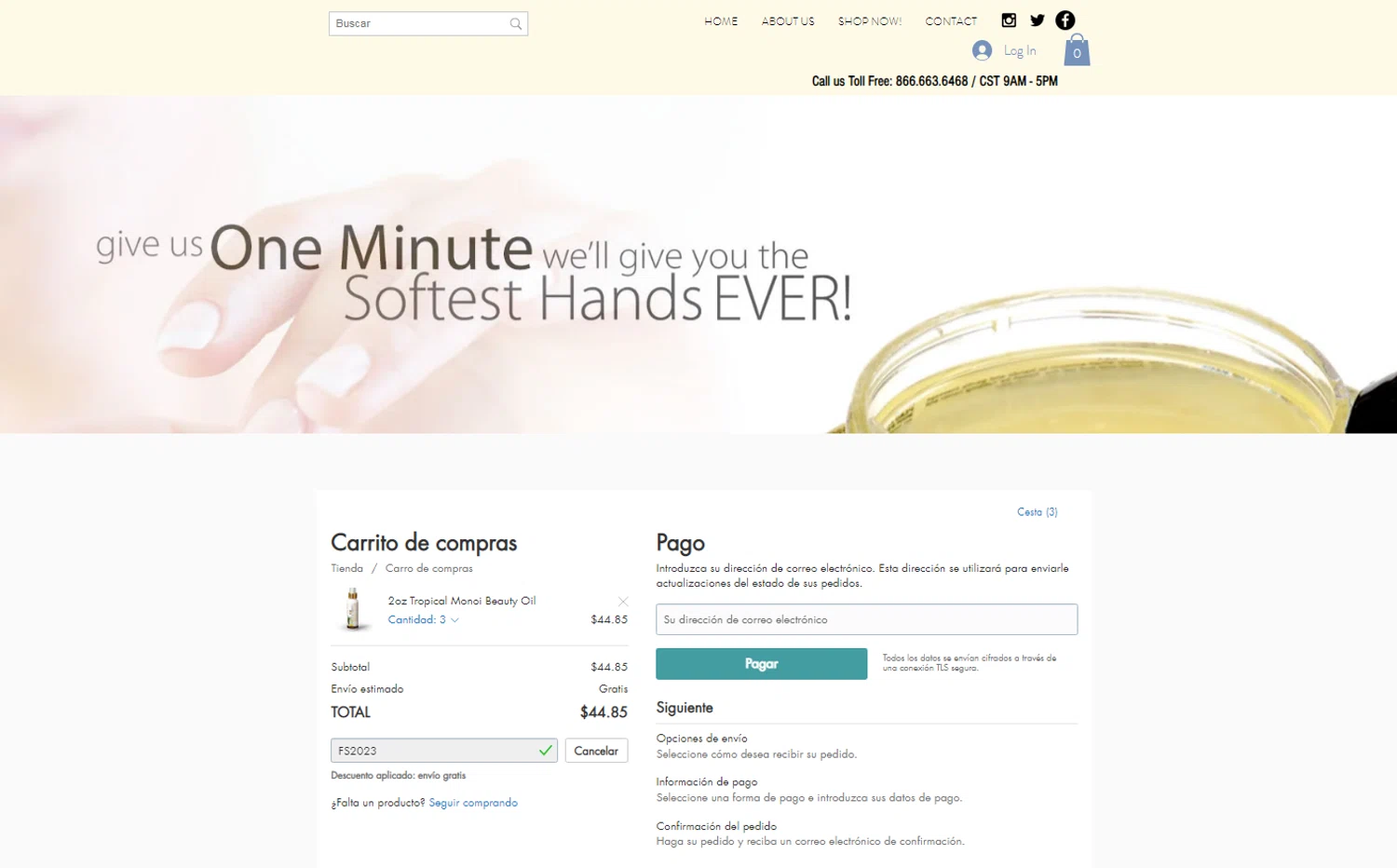 One Minute Manicure coupon code screenshot showing code FS2023 applied at One Minute Manicure checkout page. Uploaded by SimplyCodes community member OnlywM on Nov 8, 2024