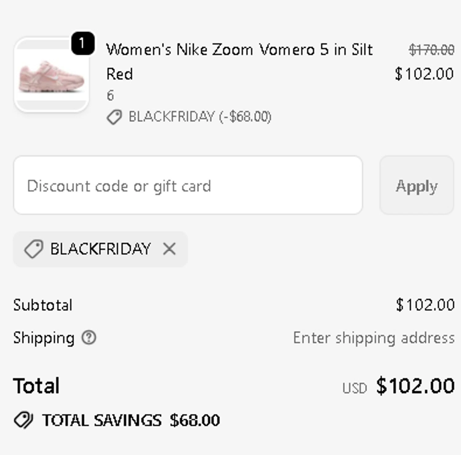 Oneness Boutique promo code screenshot showing code BLACKFRIDAY applied at Oneness Boutique checkout page. Uploaded by SimplyCodes community member MightyPhoenix5865 on Nov 27, 2025