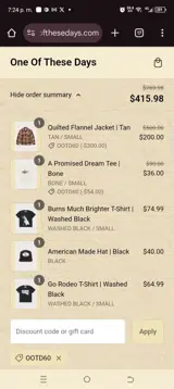 OOTD60 coupon verification screenshot