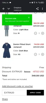 EXTRA20 coupon verification screenshot