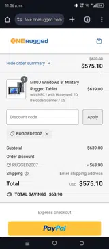 Rugged2007 coupon verification screenshot