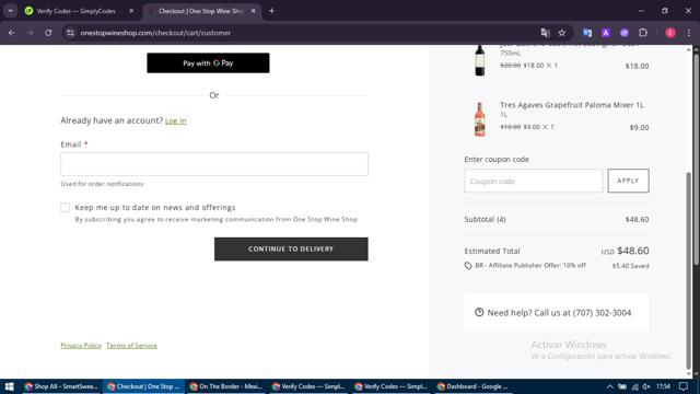One Stop Wine Shop checkout page showing One Stop Wine Shop promo code box | Screenshot taken by SimplyCodes community member on Aug 11, 2025
