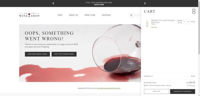 One Stop Wine Shop checkout page showing One Stop Wine Shop promo code box | Screenshot taken by SimplyCodes community member on Aug 22, 2025