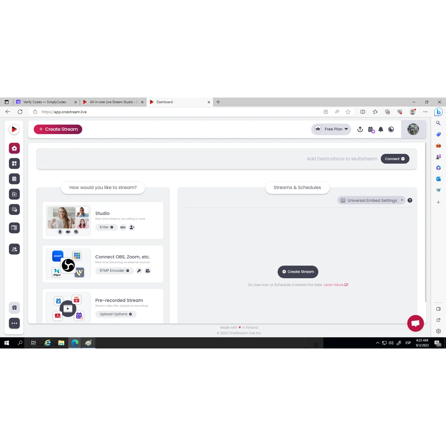 OneStream Live checkout page showing OneStream Live coupon code box | Screenshot taken by SimplyCodes community member on Sep 3, 2023