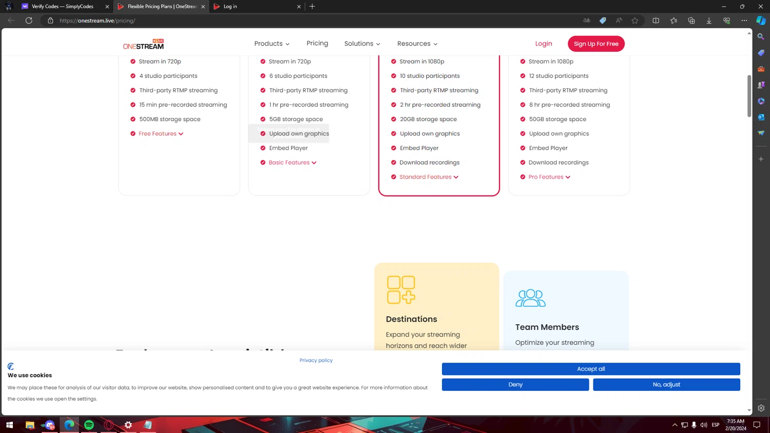 OneStream Live checkout page showing OneStream Live coupon code box | Screenshot taken by SimplyCodes community member on Feb 20, 2024