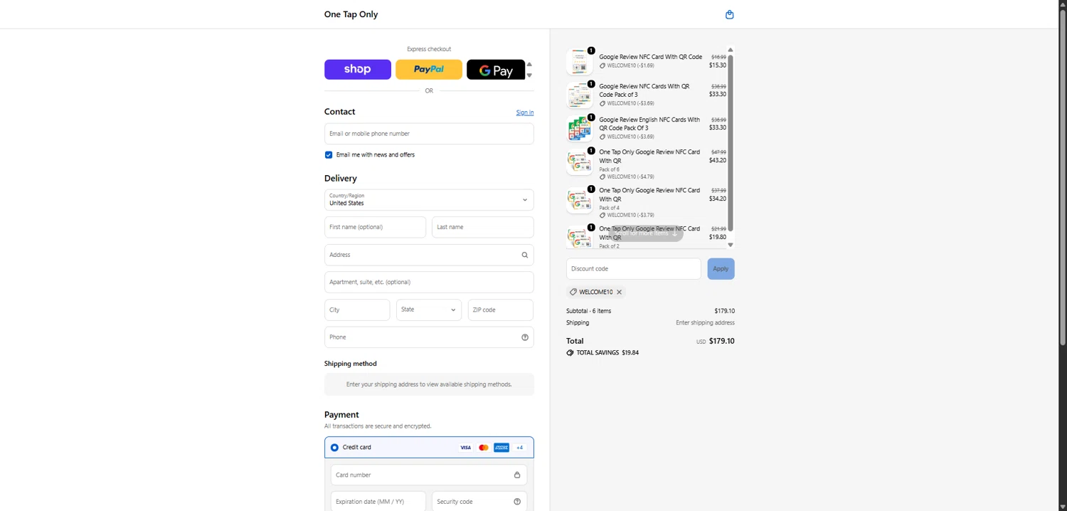 One Tap Only promo code screenshot showing code Welcome10 applied at One Tap Only checkout page. Uploaded by SimplyCodes community member TokenFalcon7462 on Feb 17, 2026