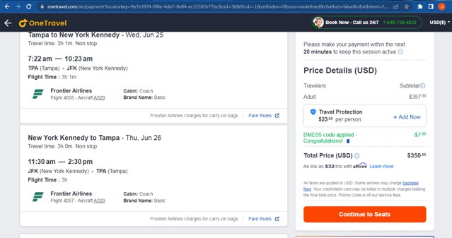 OneTravel checkout page showing OneTravel promo code box | Screenshot taken by SimplyCodes community member on Jun 24, 2025
