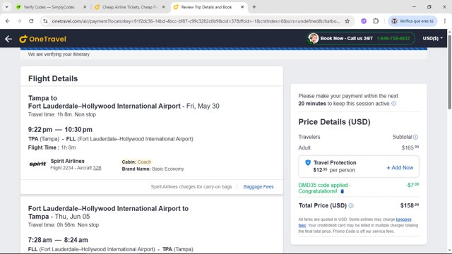 OneTravel checkout page showing OneTravel promo code box | Screenshot taken by SimplyCodes community member on May 27, 2025