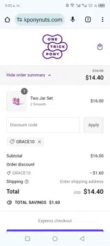 Grace10 coupon verification screenshot