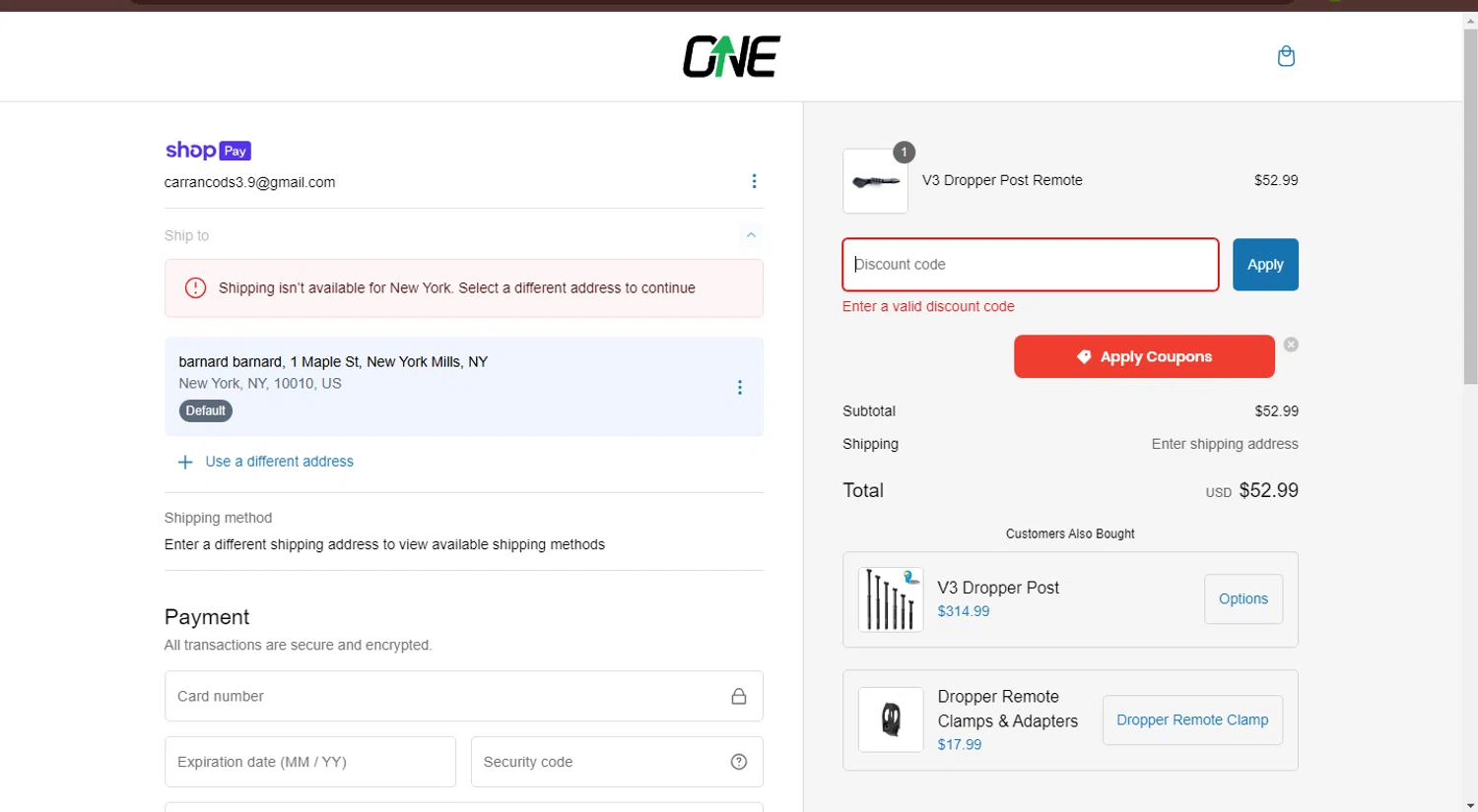 OneUp Components discount code screenshot showing code WorkLessRideMore applied at OneUp Components checkout page. Uploaded by SimplyCodes community member QuestMaven9791 on Feb 18, 2025