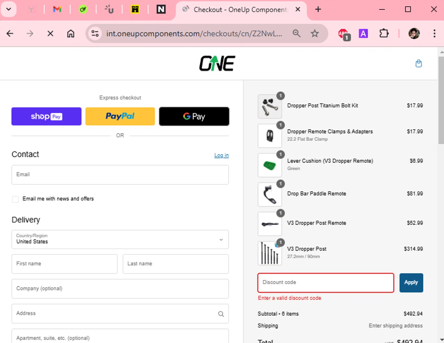 OneUp Components discount code screenshot showing code REMY20 applied at OneUp Components checkout page. Uploaded by SimplyCodes community member Scarleth_2GGD on Jan 5, 2025