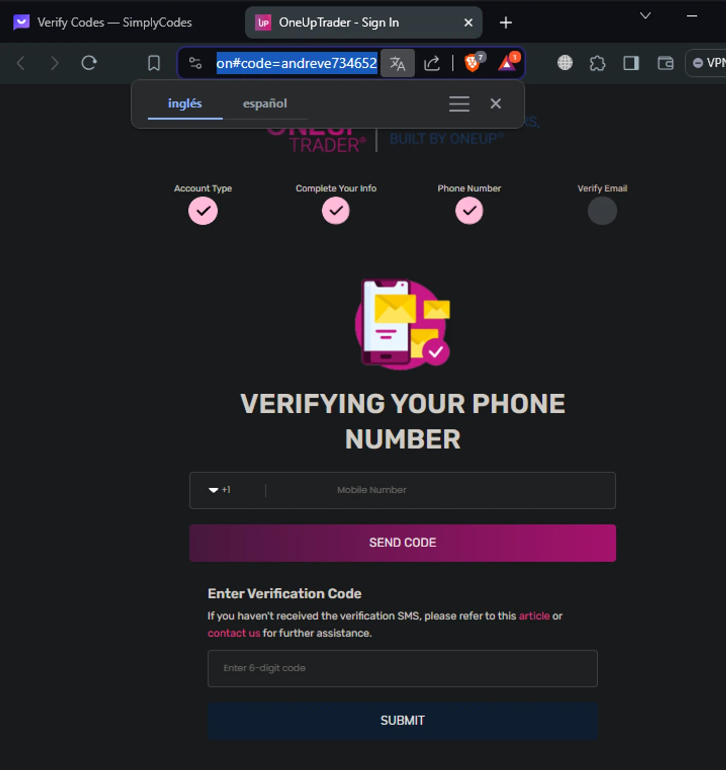 OneUp Trader checkout page showing OneUp Trader promo code box | Screenshot taken by SimplyCodes community member on Mar 25, 2024