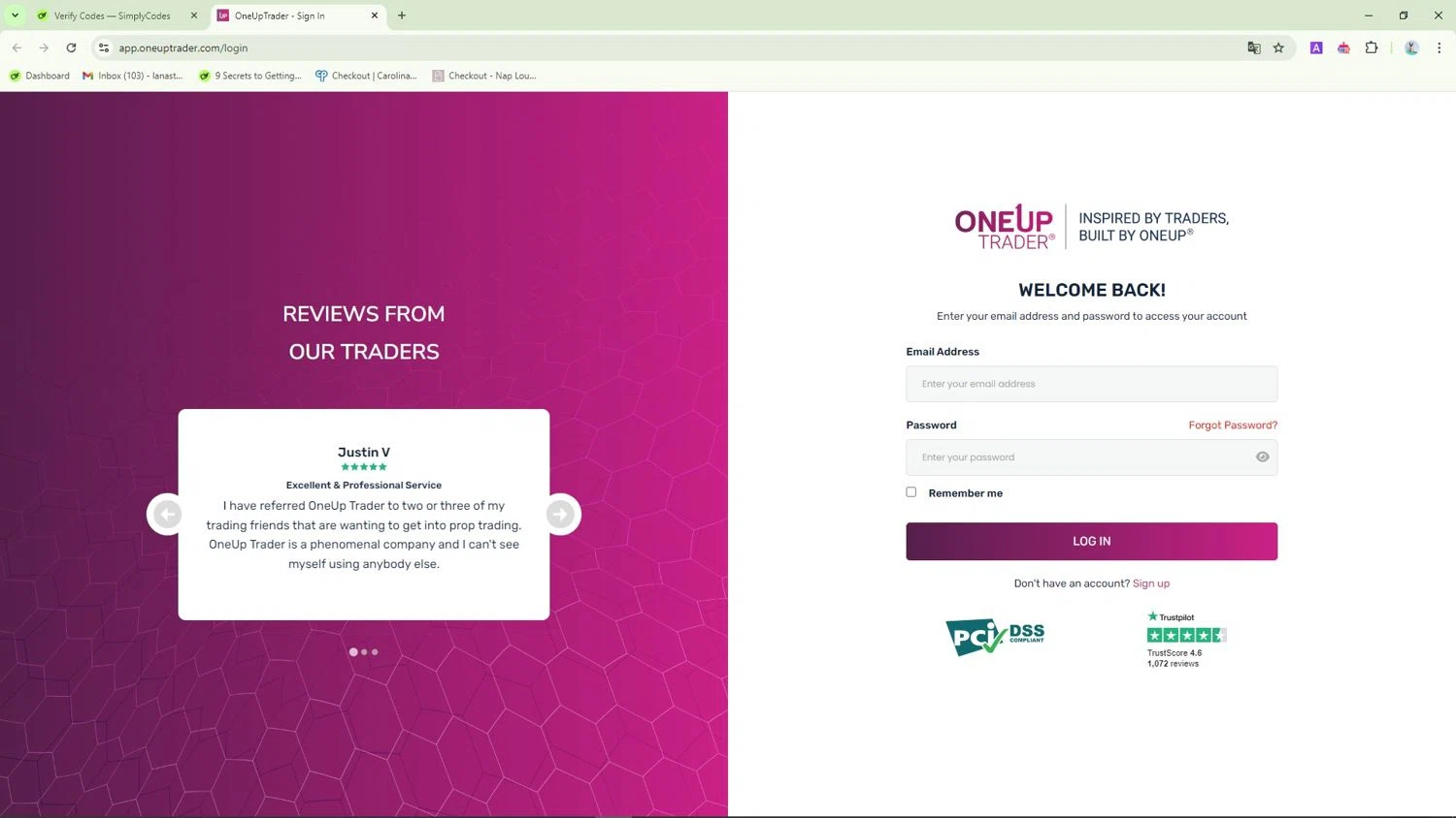 OneUp Trader checkout page showing OneUp Trader promo code box | Screenshot taken by SimplyCodes community member on Sep 23, 2024