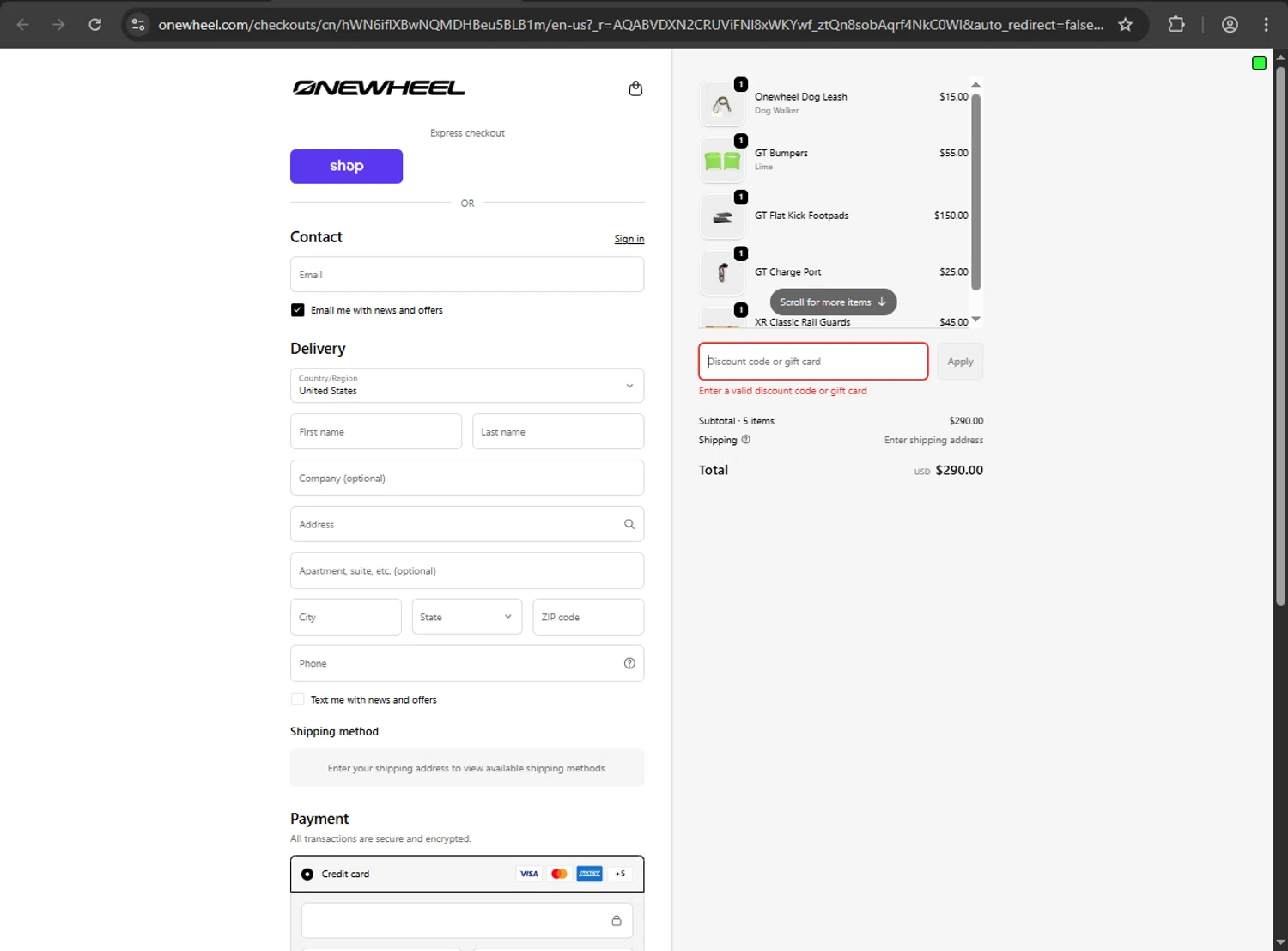 Onewheel promo code screenshot showing code BUNDLEDISCOUNT applied at Onewheel checkout page. Uploaded by SimplyCodes community member ShrewdDefender8496 on Dec 22, 2025