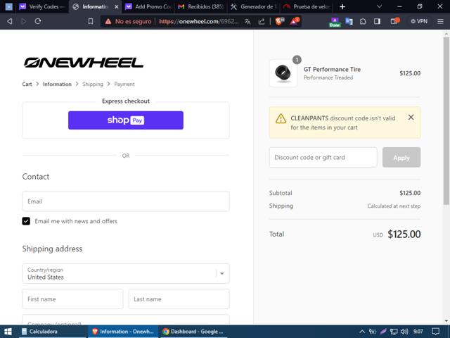 Onewheel checkout page showing Onewheel discount code box | Screenshot taken by SimplyCodes community member on Oct 3, 2023