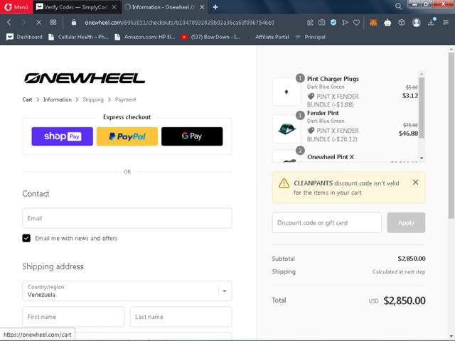 Onewheel checkout page showing Onewheel discount code box | Screenshot taken by SimplyCodes community member on Oct 10, 2023
