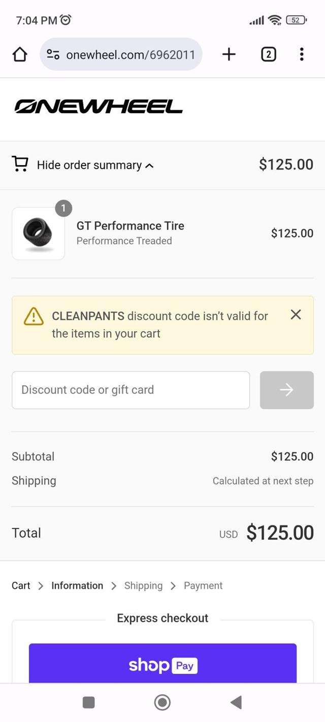 Onewheel checkout page showing Onewheel discount code box | Screenshot taken by SimplyCodes community member on Oct 1, 2023