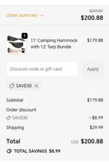 Save30 coupon verification screenshot