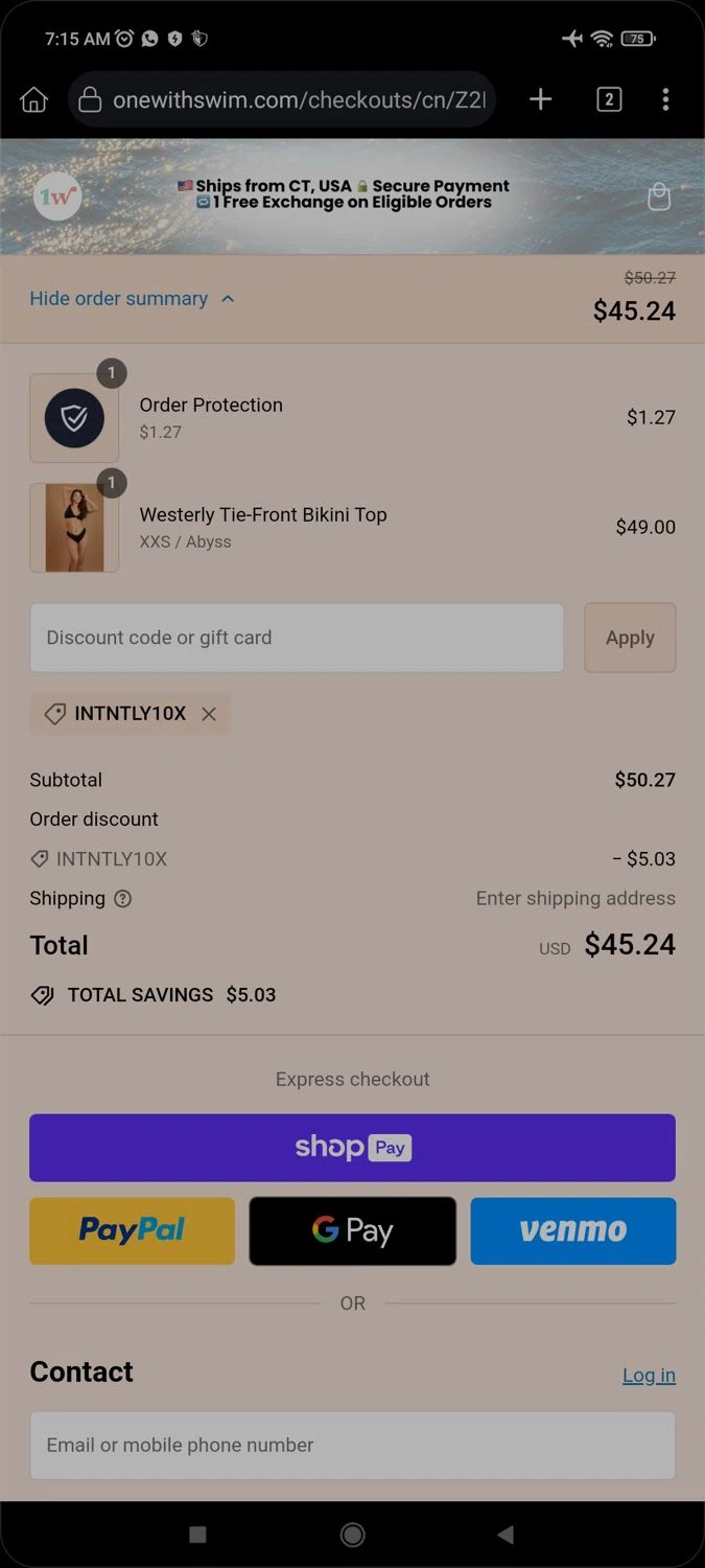 onewith checkout page showing onewith promo code box | Screenshot taken by SimplyCodes community member on Mar 16, 2024