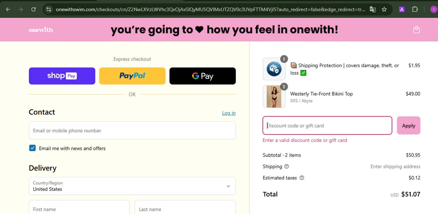 onewith promo code screenshot showing code SIMPLY10 applied at onewith checkout page. Uploaded by SimplyCodes community member BudgetElite1200 on Apr 30, 2025