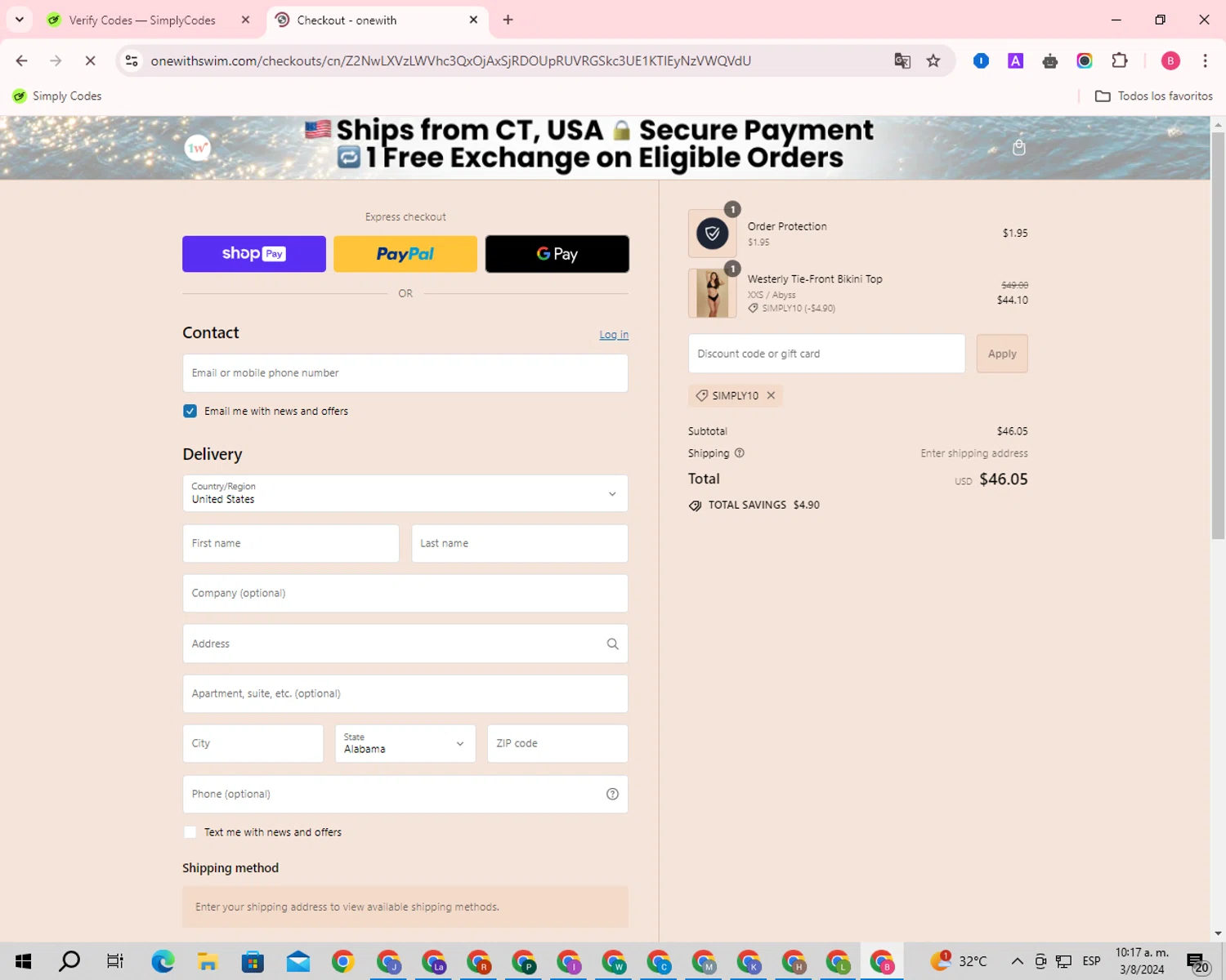 onewith checkout page showing onewith promo code box | Screenshot taken by SimplyCodes community member on Aug 3, 2024