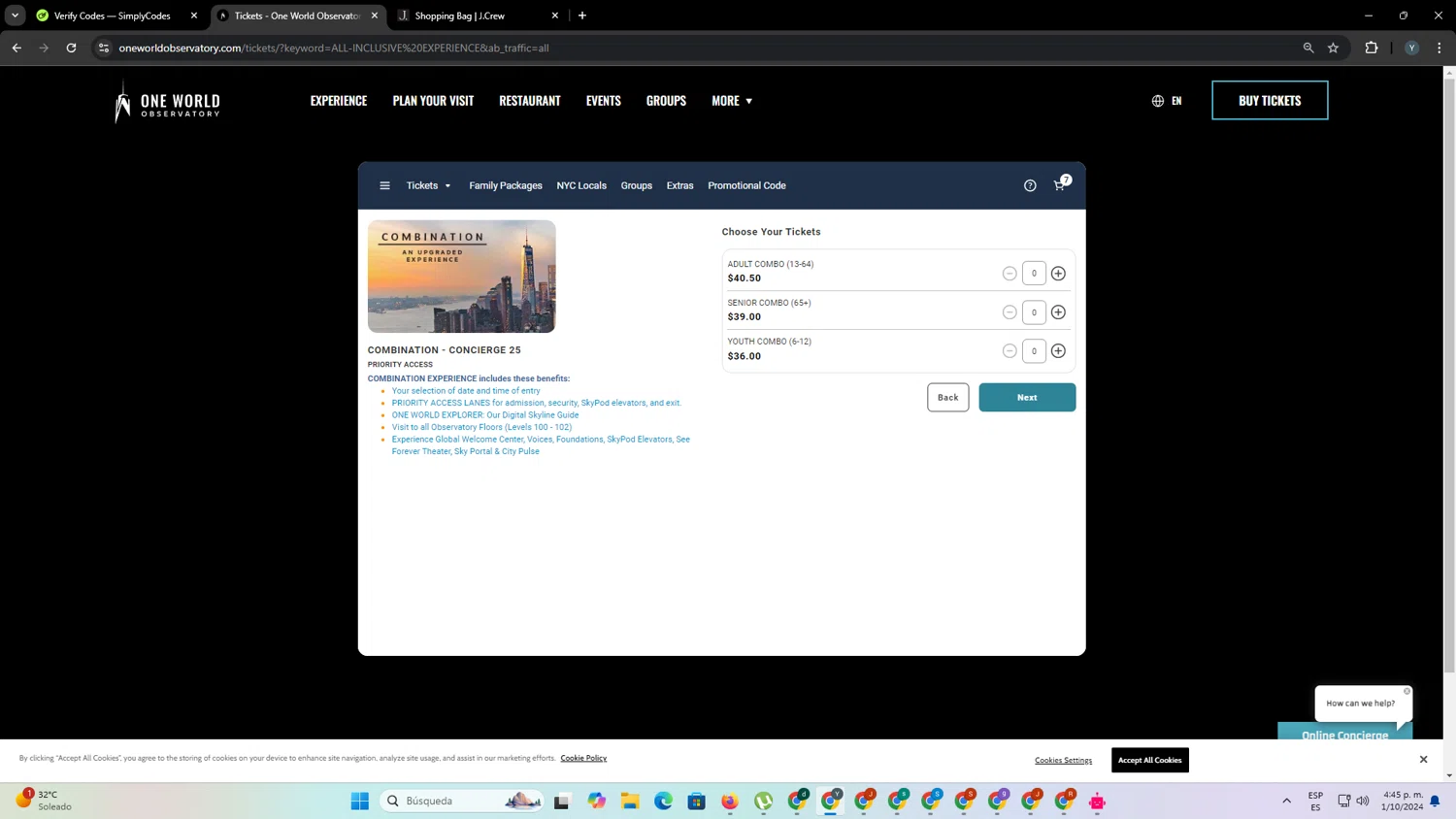where to use One World Observatory promo code box
