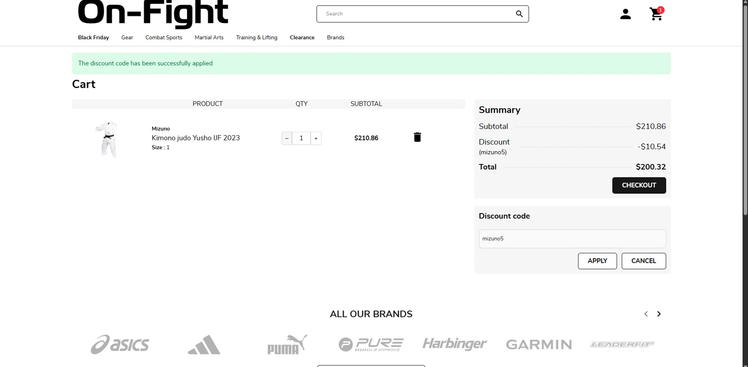 On-Fight checkout page showing On-Fight promo code box | Screenshot taken by SimplyCodes community member on Nov 1, 2025
