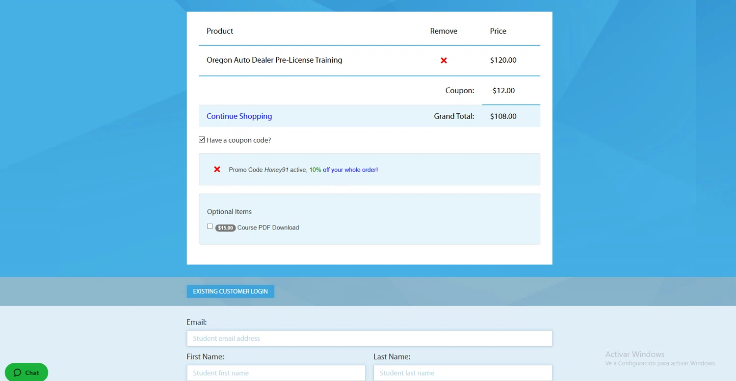 Online Auto Dealer Ed promo code screenshot showing code honey91 applied at Online Auto Dealer Ed checkout page. Uploaded by SimplyCodes community member WonderGuardian4443 on May 26, 2025