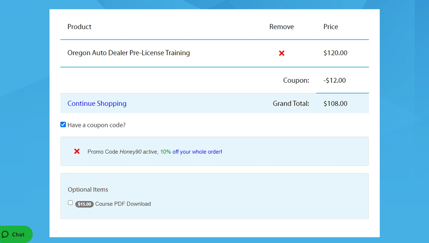 Online Auto Dealer Ed promo code screenshot showing code honey90 applied at Online Auto Dealer Ed checkout page. Uploaded by SimplyCodes community member SmartSaver7916 on Jun 5, 2025