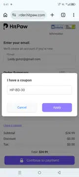 HP-BD-30 coupon verification screenshot