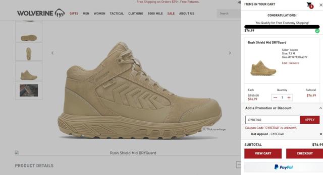 OnlineShoes checkout page showing OnlineShoes promo code box | Screenshot taken by SimplyCodes community member on Dec 28, 2024