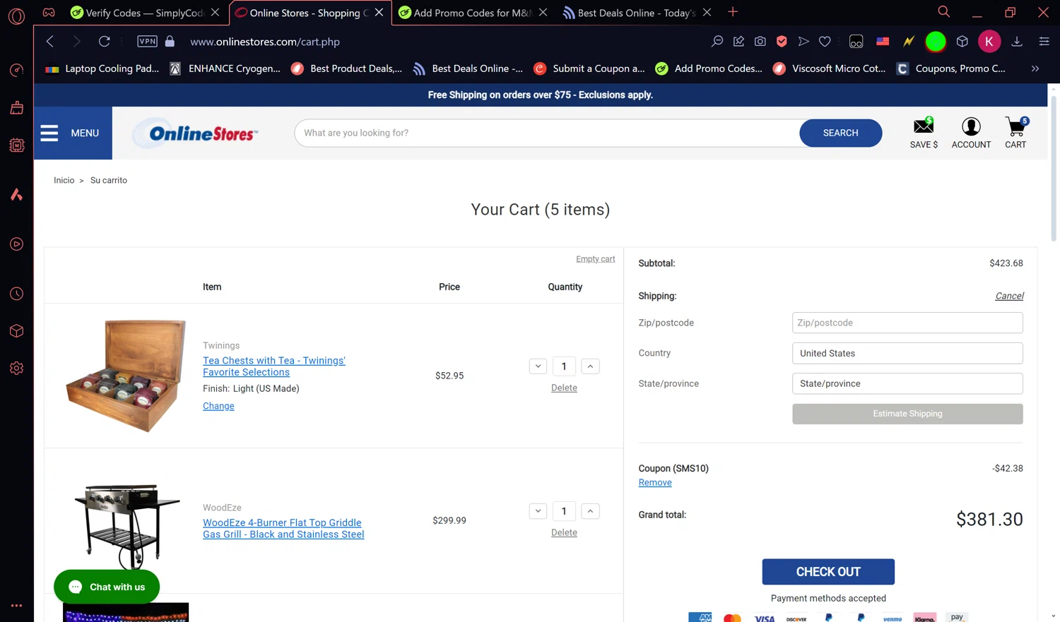 Online Stores checkout page showing Online Stores coupon code box | Screenshot taken by SimplyCodes community member on Jul 16, 2024