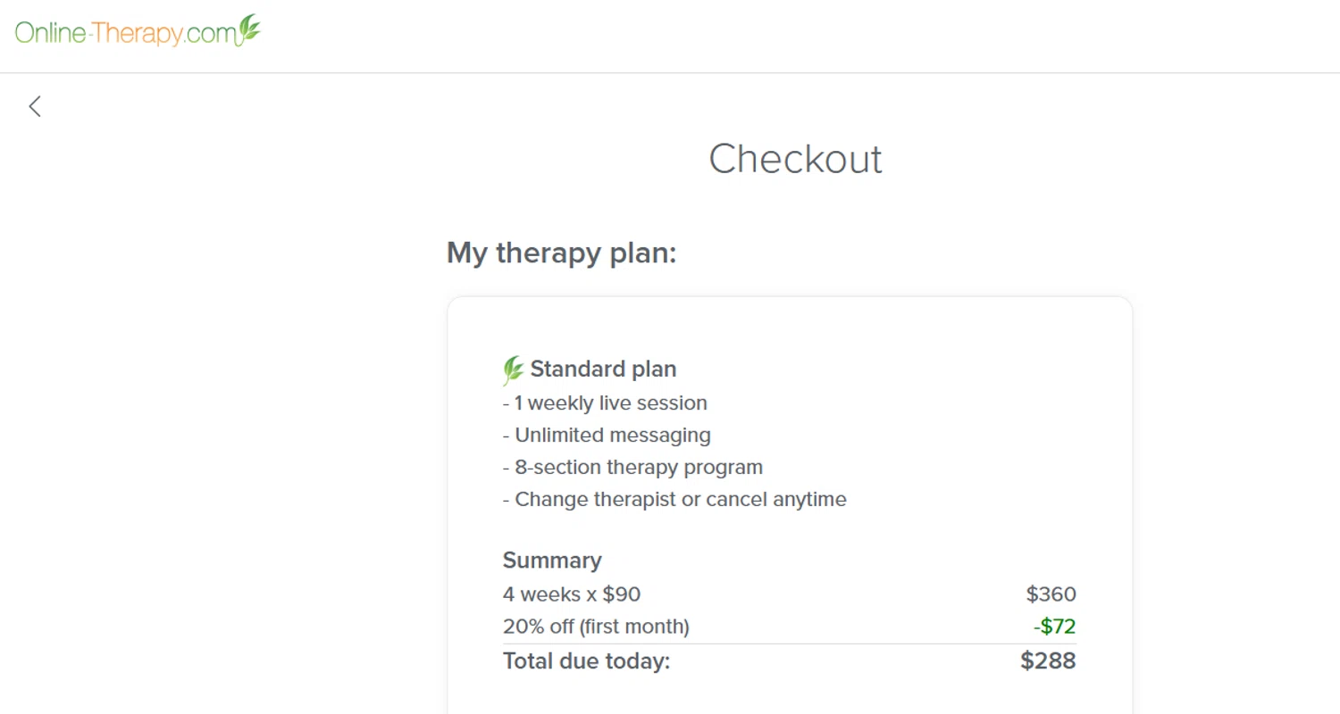 Online Therapy promo code screenshot showing code THERAPY20 applied at Online Therapy checkout page. Uploaded by SimplyCodes community member ashe1986 on Jun 14, 2025