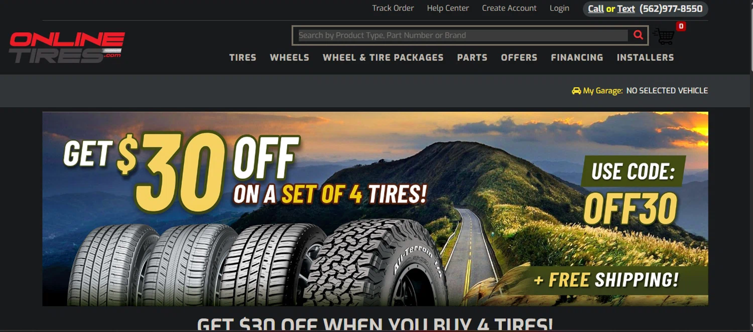 Onlinetires.com discount code screenshot showing code OFF30 applied at Onlinetires.com checkout page. Uploaded by SimplyCodes community member Nicoletorres on Nov 2, 2025