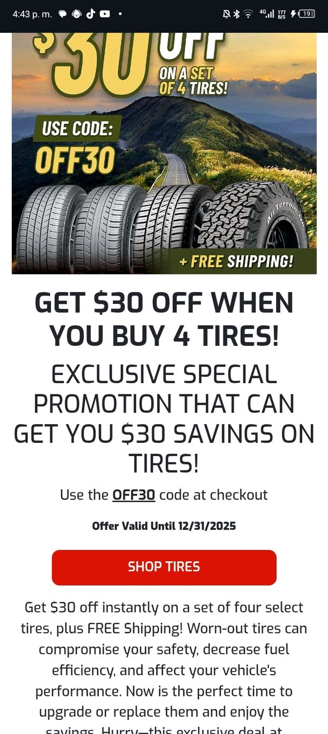 Onlinetires.com checkout page showing Onlinetires.com discount code box | Screenshot taken by SimplyCodes community member on Oct 4, 2025