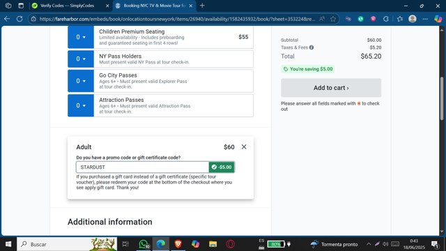 On Location Tours checkout page showing On Location Tours promo code box | Screenshot taken by SimplyCodes community member on Jun 18, 2025