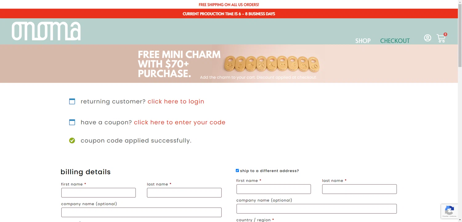 Onoma Tags promo code screenshot showing code HENDRIX10 applied at Onoma Tags checkout page. Uploaded by SimplyCodes community member CashSentinel5495 on Dec 8, 2025