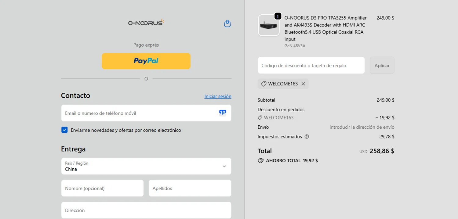 Onoorus Audio promo code screenshot showing code WELCOME163 applied at Onoorus Audio checkout page. Uploaded by SimplyCodes community member Westcoll on Oct 19, 2025