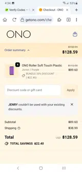 ONO Roller coupon verification screenshot