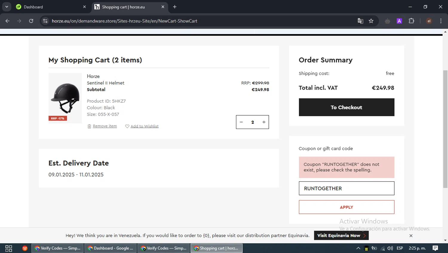 On Running promo code screenshot showing code RUNTOGETHER applied at On Running checkout page. Uploaded by SimplyCodes community member WiseVoyager5148 on Jan 3, 2025