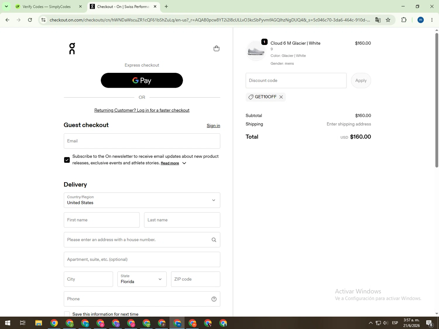 Verification screenshot for 10% Off Storewide at On Running - 16d ago