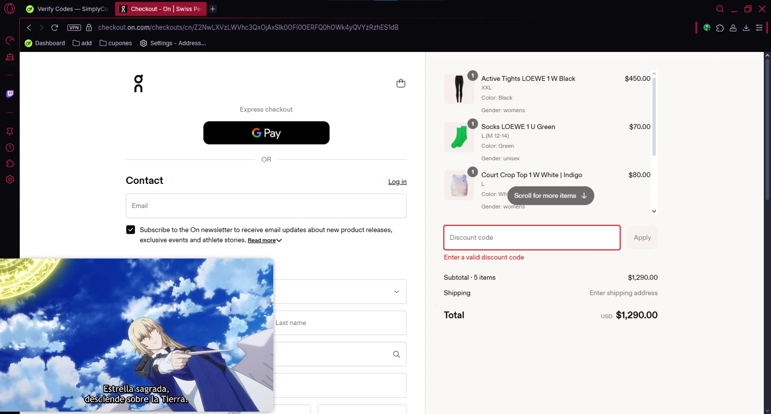 On Running promo code screenshot showing code GET10OFF applied at On Running checkout page. Uploaded by SimplyCodes community member Mortek on Jun 19, 2025