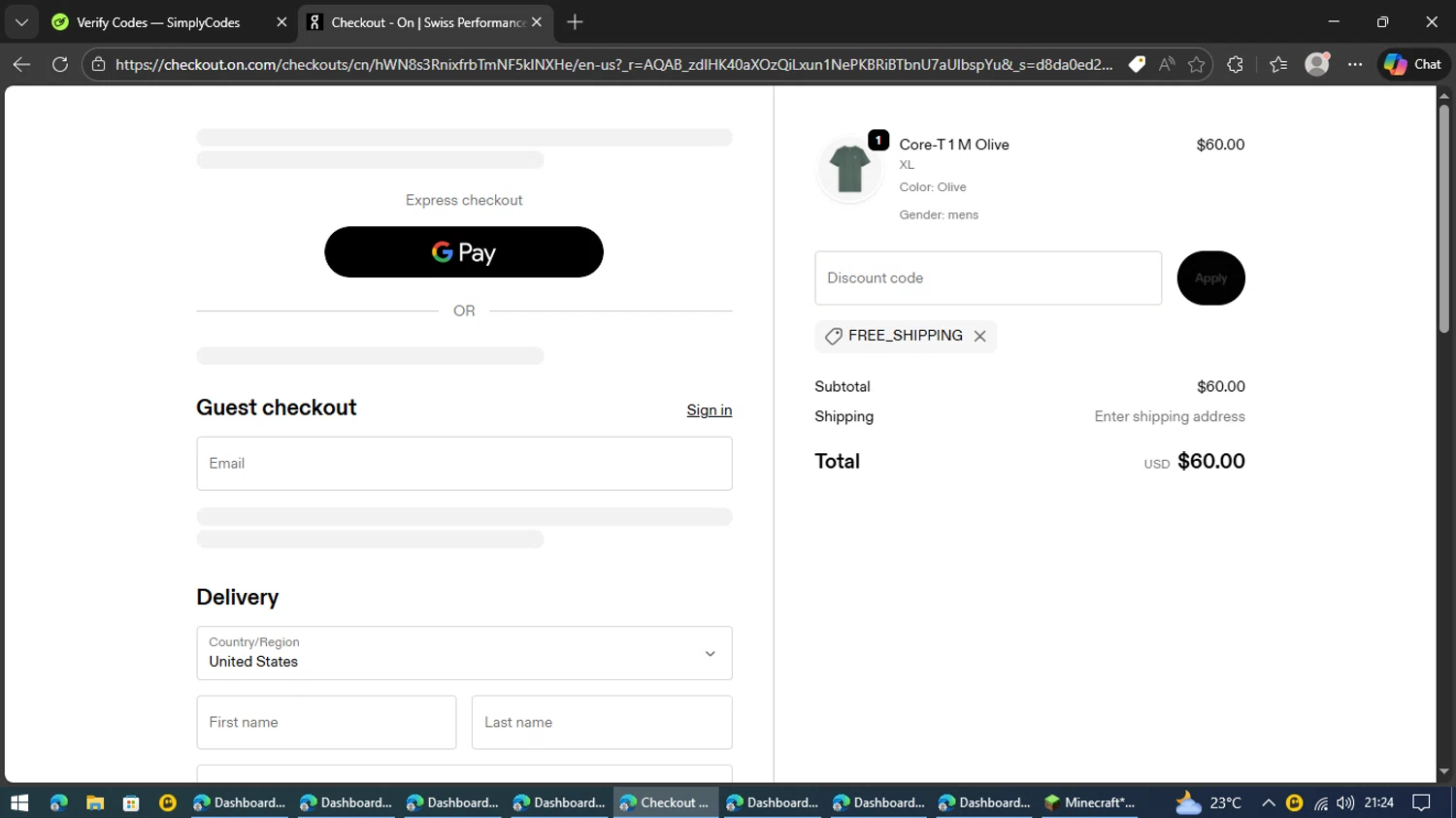 On Running checkout page showing On Running promo code box | Screenshot taken by SimplyCodes community member on Feb 17, 2026