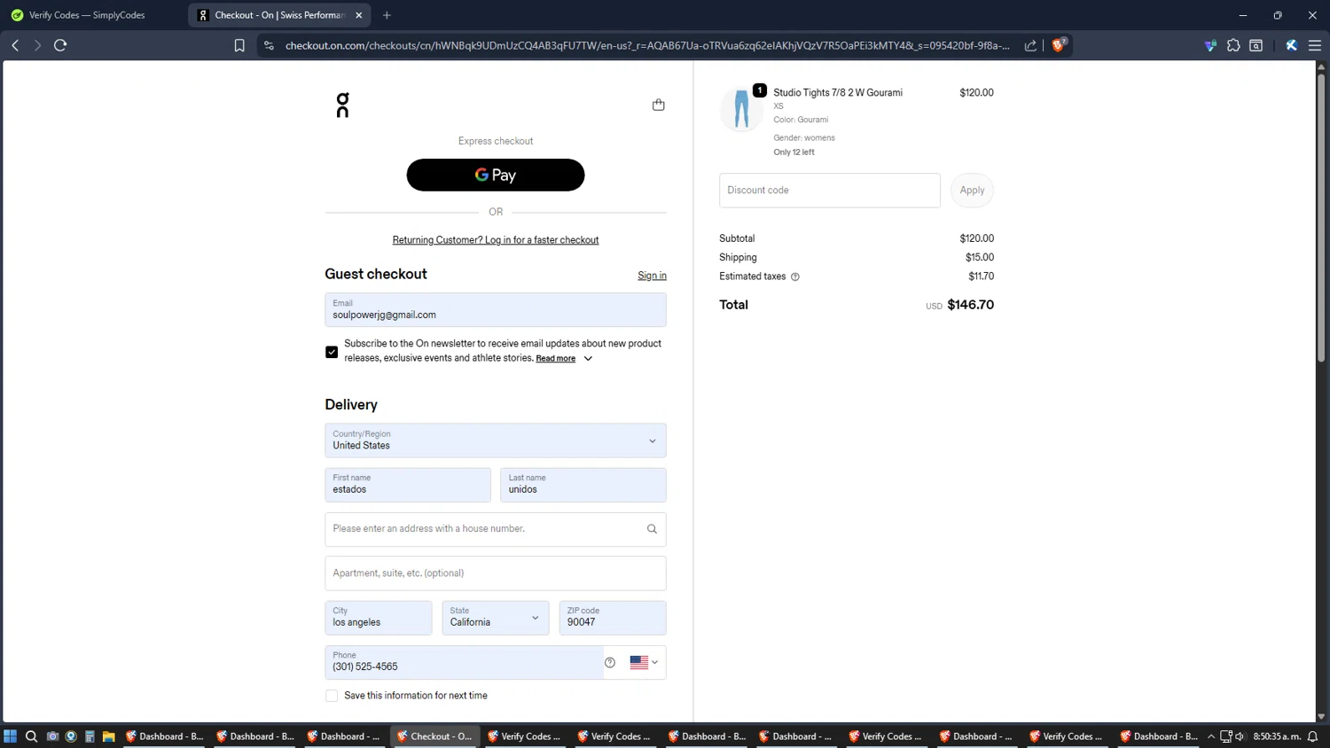 Verification screenshot for Free Shipping On Storewide (Shipping Adress) at On Running — 42d ago