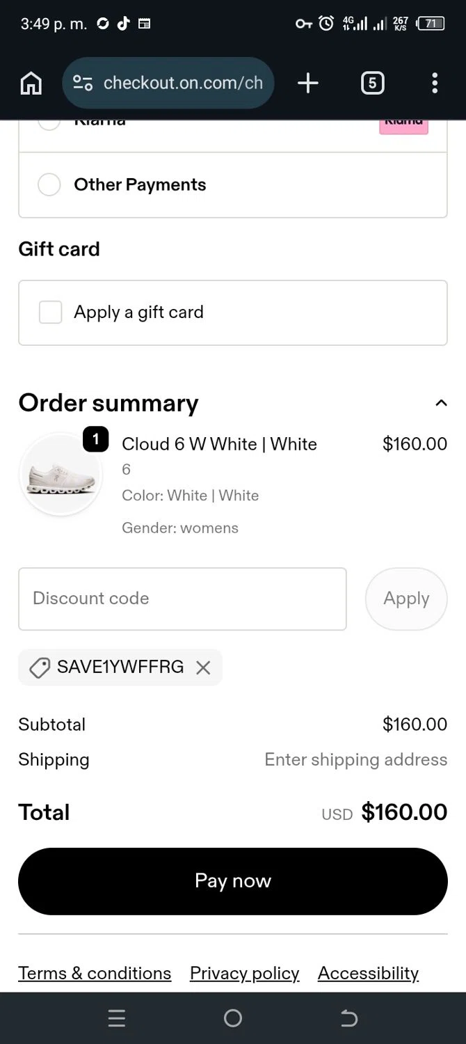 Verification screenshot for Free Shipping Storewide at On Running - 17d ago